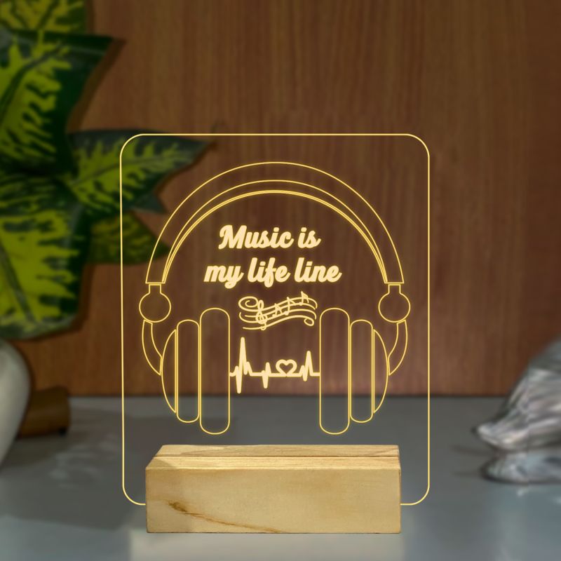 Music Is My Life Line Text With Headphone Design Night Lamp