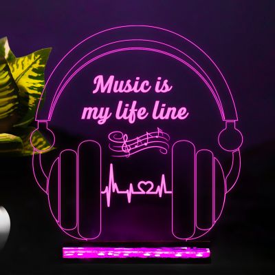 Music Is My Life Line Text With Headphone Design Night Lamp