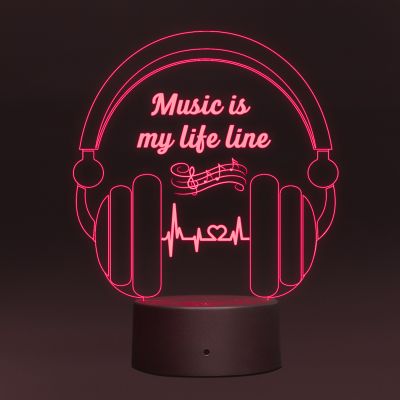 Music Is My Life Line Text With Headphone Design Night Lamp