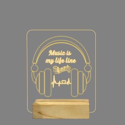 Music Is My Life Line Text With Headphone Design Night Lamp