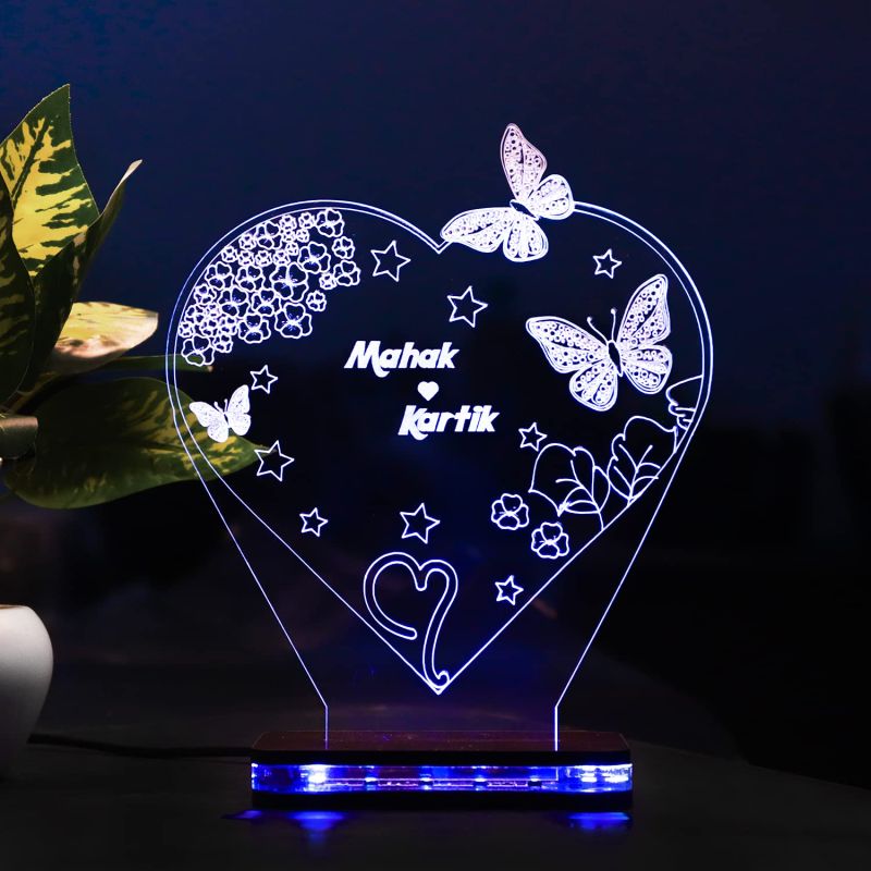 Heart With Butterflies Design Night Lamp With Customized Name