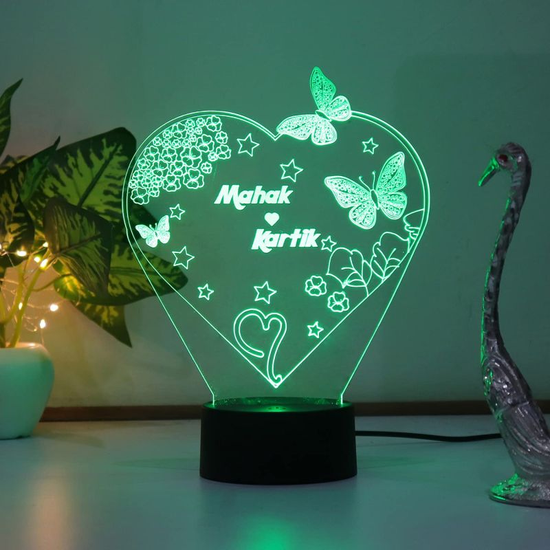 Heart With Butterflies Design Night Lamp With Customized Name