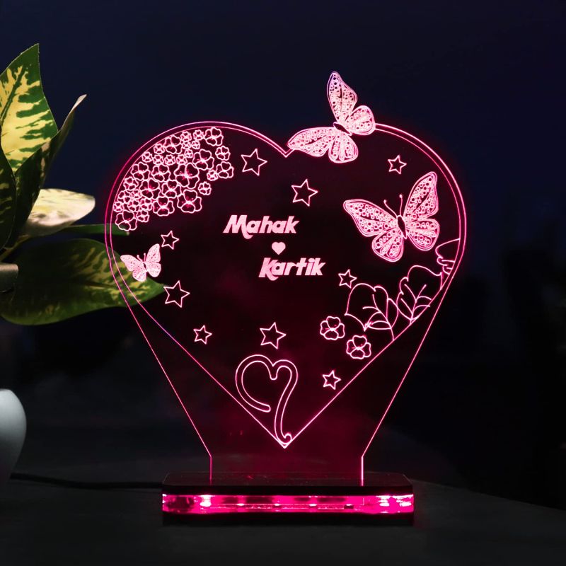 Heart With Butterflies Design Night Lamp With Customized Name