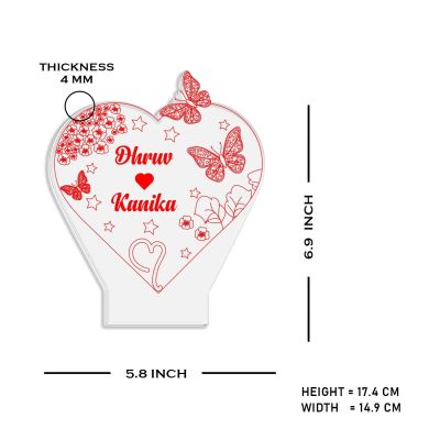 Personalized Heart With Butterflies Design Night Lamp With Multicolored Light Customized Name Gift for Anniversary Birthday Valentine Day