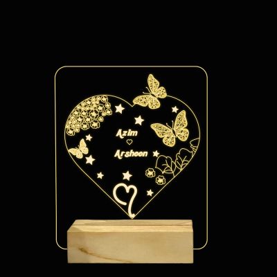 Heart With Butterflies Design Night Lamp With Customized Name