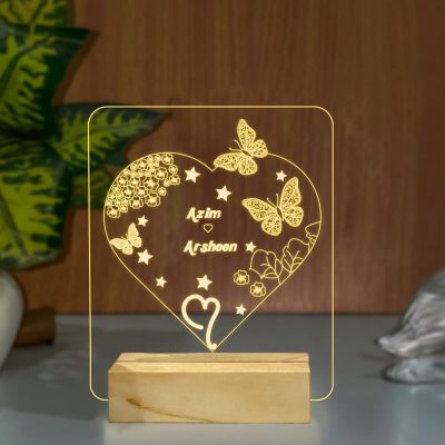 Heart With Butterflies Design Night Lamp With Customized Name