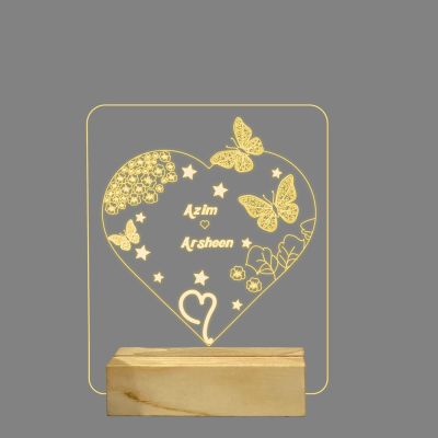 Heart With Butterflies Design Night Lamp With Customized Name