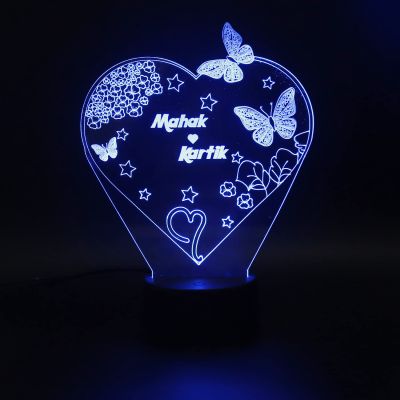 Heart With Butterflies Design Night Lamp With Customized Name