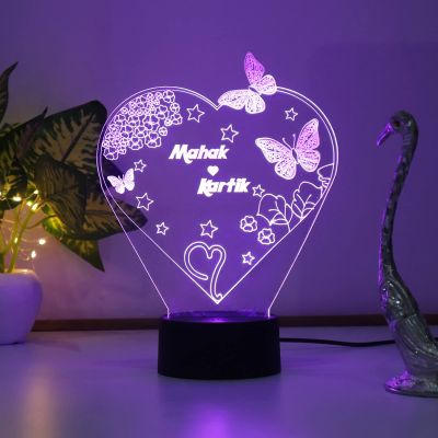 Heart With Butterflies Design Night Lamp With Customized Name