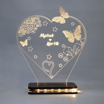 Heart With Butterflies Design Night Lamp With Customized Name