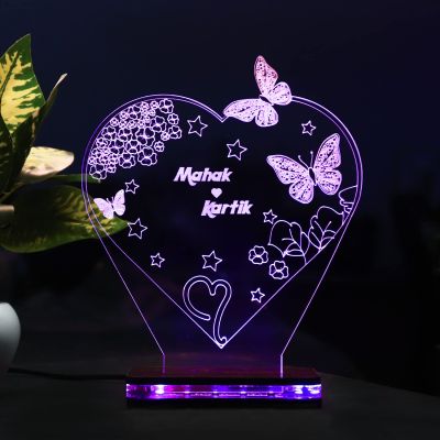 Heart With Butterflies Design Night Lamp With Customized Name