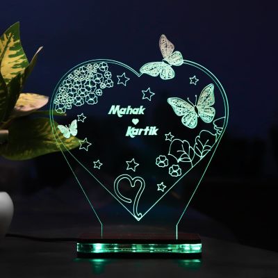 Heart With Butterflies Design Night Lamp With Customized Name