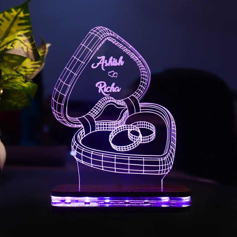 3D Illusion Couple Rings Design Night Lamp With Customized Name