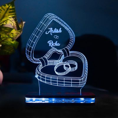 3D Illusion Couple Rings Design Night Lamp With Customized Name