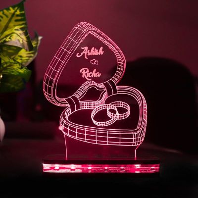 3D Illusion Couple Rings Design Night Lamp With Customized Name