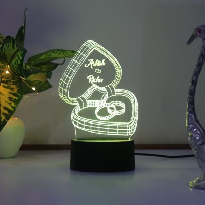 3D Illusion Couple Rings Design Night Lamp With Customized Name