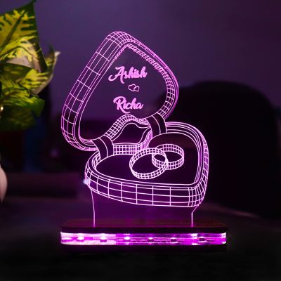 3D Illusion Couple Rings Design Night Lamp With Customized Name