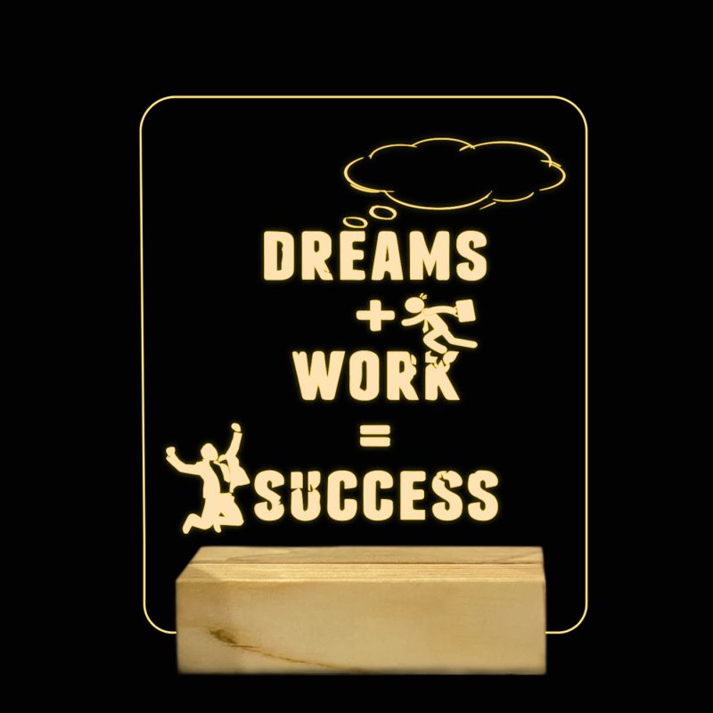 Dreams + Work = Success Texted Night Lamp