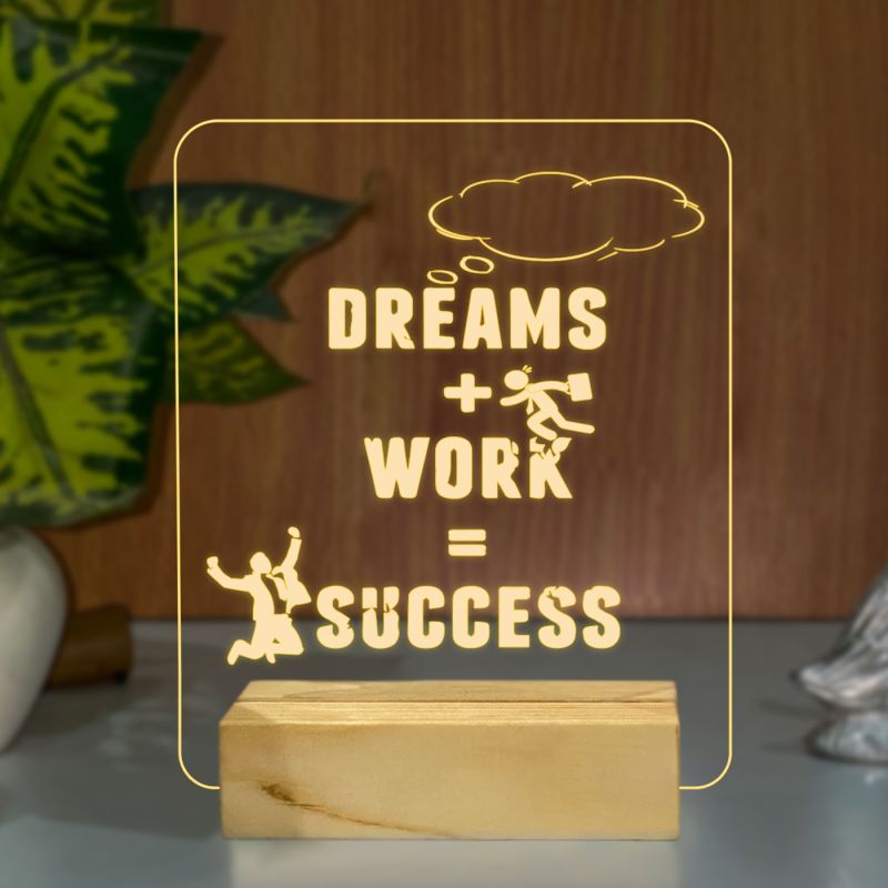 Dreams + Work = Success Texted Night Lamp