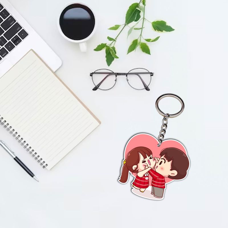 Cute Couple Design Printed Key Chain