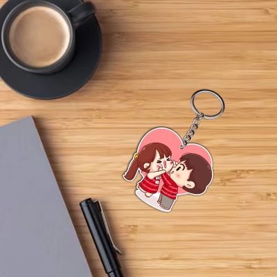 Cute Couple Design Printed Key Chain