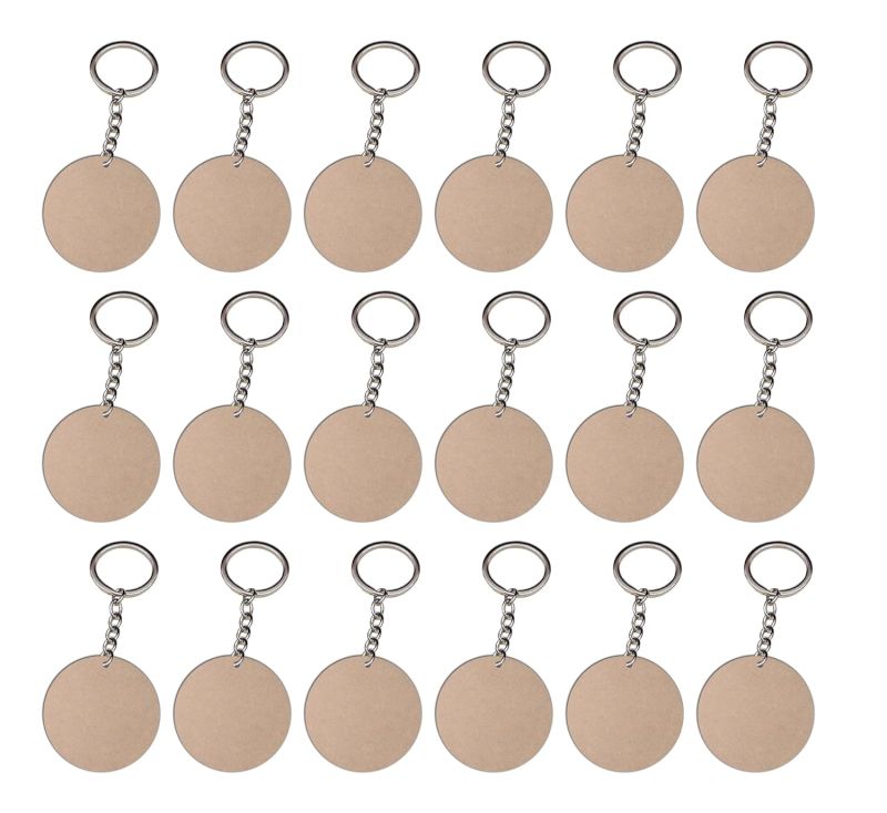 Circle Shape MDF Cut Piece Key Chain For Art & Craft (10 Pcs)