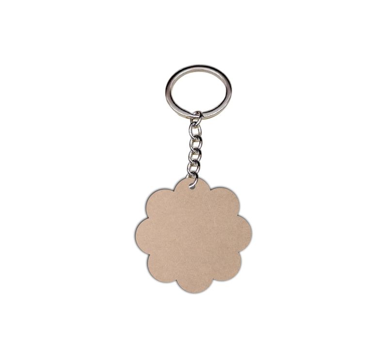 Flower Shape MDF Cut Piece Key Chain For Art & Craft (10 Pcs)