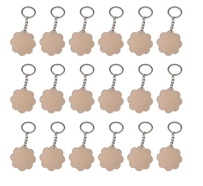 Flower Shape MDF Cut Piece Key Chain For Art & Craft (10 Pcs)