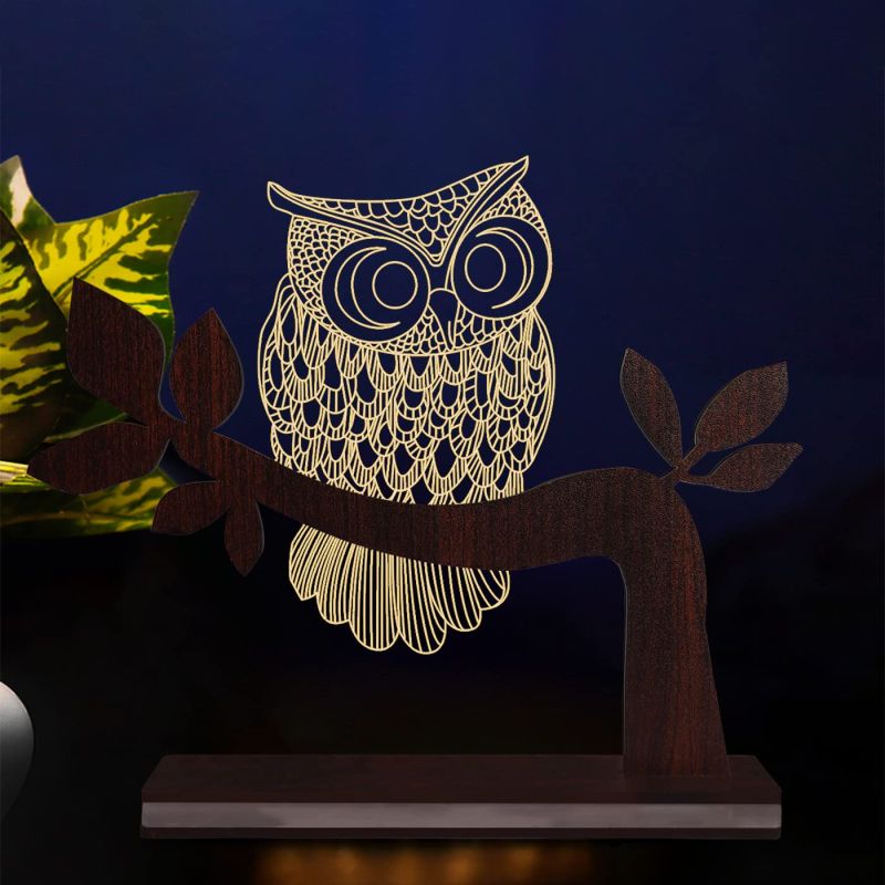 3D Illusion Owl Acrylic Led Night Lamp For Bedroom Home Decor Light (Warm White)