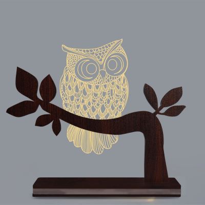 3D Illusion Owl Acrylic Led Night Lamp For Bedroom Home Decor Light (Warm White)