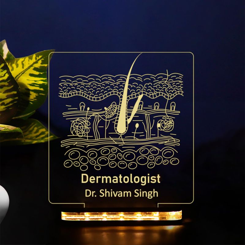 Personalized with Name 3D Illusion Dermatologist Night Lamp with Warm White Light Gift for Skin Doctor