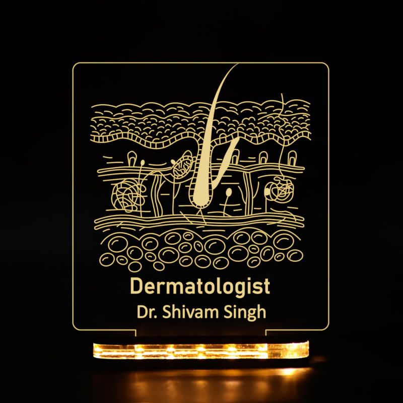 Personalized with Name 3D Illusion Dermatologist Night Lamp with Warm White Light Gift for Skin Doctor