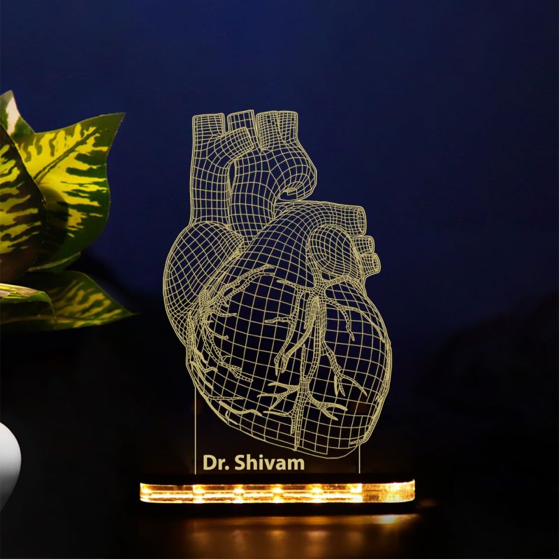 Personalized Name Lamp Cardiologist Heart 3D Illusion Led Lamp Gift for Heat Surgeon Doctor Warm White Light