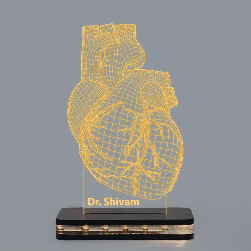 Personalized Name Lamp Cardiologist Heart 3D Illusion Led Lamp Gift for Heat Surgeon Doctor Warm White Light