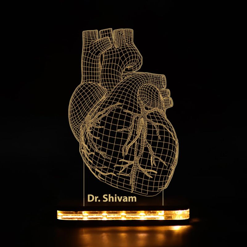 Personalized Name Lamp Cardiologist Heart 3D Illusion Led Lamp Gift for Heat Surgeon Doctor Warm White Light