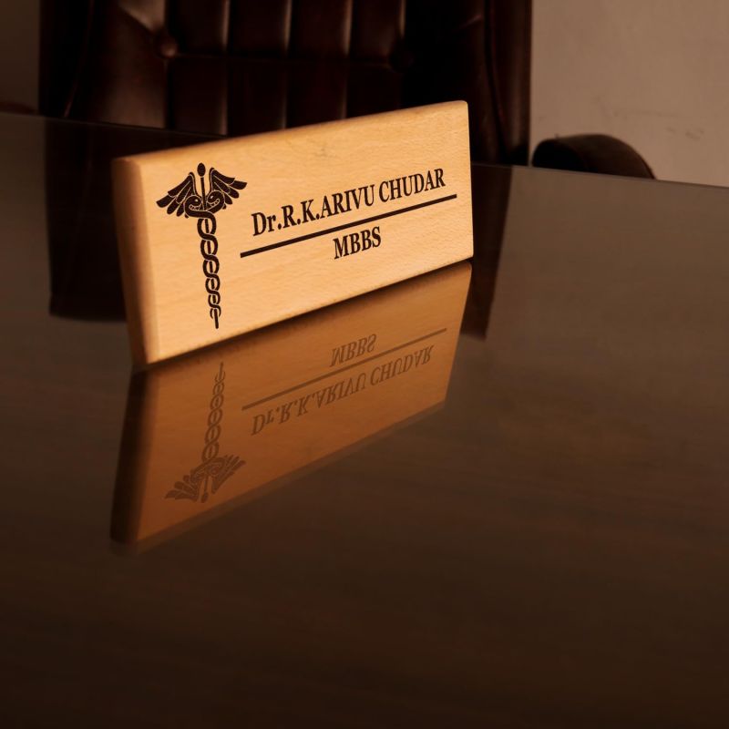 Personalized Wooden Name plate Customized With Name & Logo Nameplate For Office Desk (Doctor)