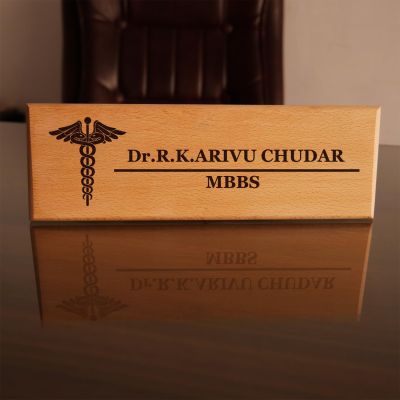 Personalized Wooden Name plate Customized With Name & Logo Nameplate For Office Desk (Doctor)