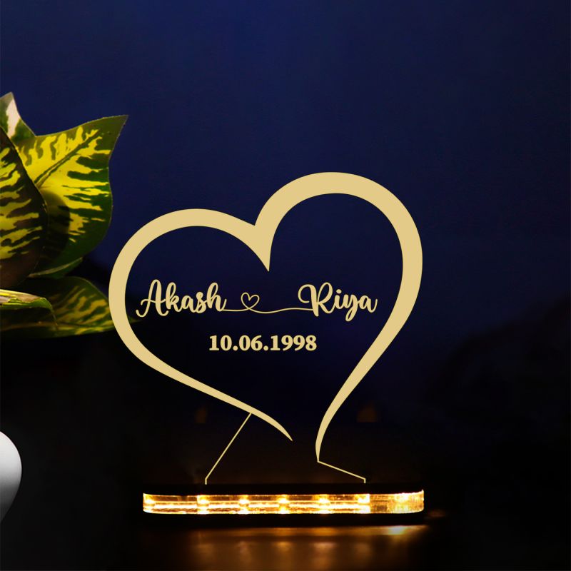 Personalized Led Lamp Heart Shape Night Light Anniversary Gift