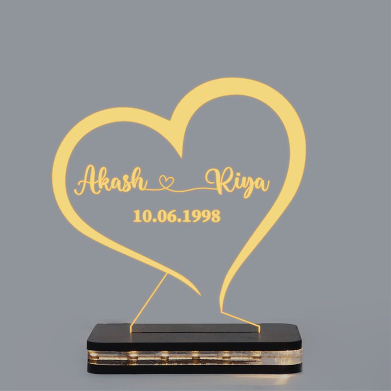 Personalized Led Lamp Heart Shape Night Light Anniversary Gift