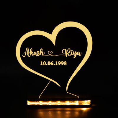 Personalized Led Lamp Heart Shape Night Light Anniversary Gift