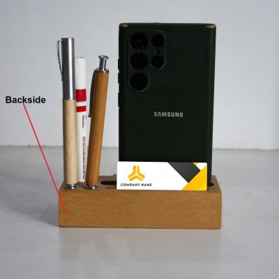 Personalized Wooden Pen Holder With Visiting Card & Mobile Holder