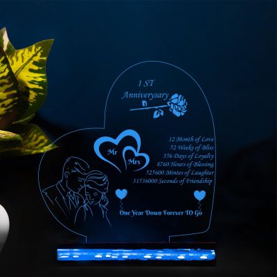 1st Anniversary Personalized Acrylic Lamp | Customized with Text | Multicolored Light | Best Gift for Husband Wife