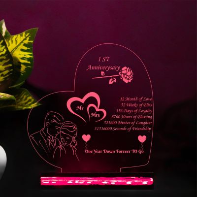 1st Anniversary Personalized Acrylic Lamp | Customized with Text | Multicolored Light | Best Gift for Husband Wife