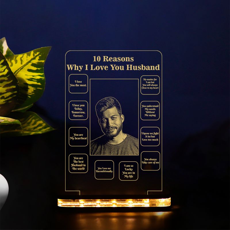 10 Reason Why I Love You Husband Desk Table Lamp Customized with Photo