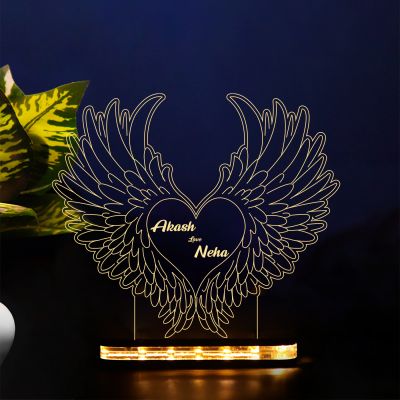 Acrylic Heart with Wings Design Lamp Customized with Name