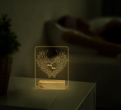 Heart with Wings Design Acrylic Lamp Customized with Name