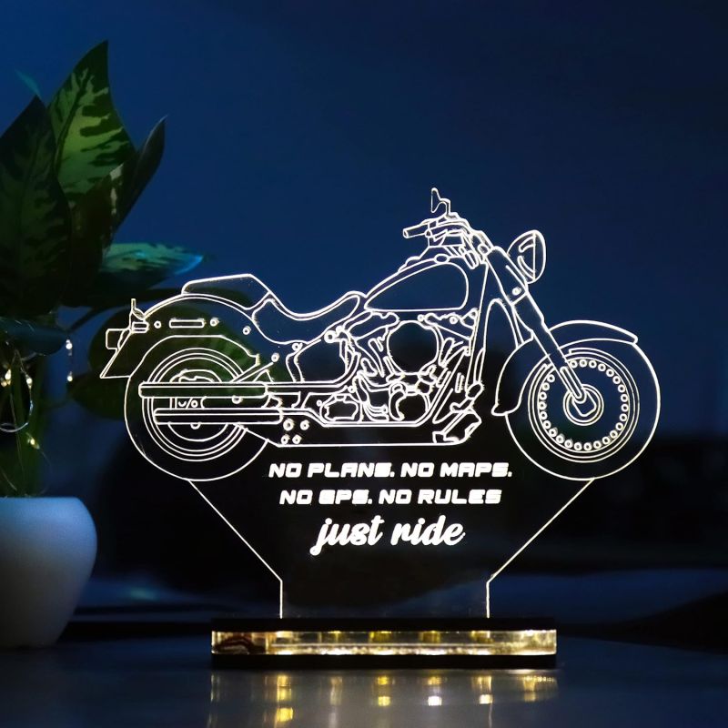 Personalized 3D Bike Acrylic 3D Illusion LED Lamp with Wooden Base