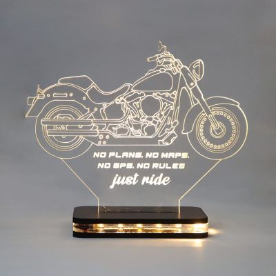 Personalized 3D Bike Acrylic 3D Illusion LED Lamp with Wooden Base