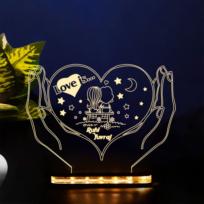 Heart Shape Couple Night Lamp Personalized Name Light