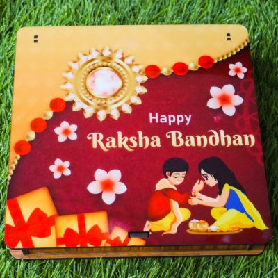 Gift Me Bazar Personalized Happy Raksha Bandhan Wooden Music Box Customized with Any Photo & Song | Best Gift For Rakshabandhan